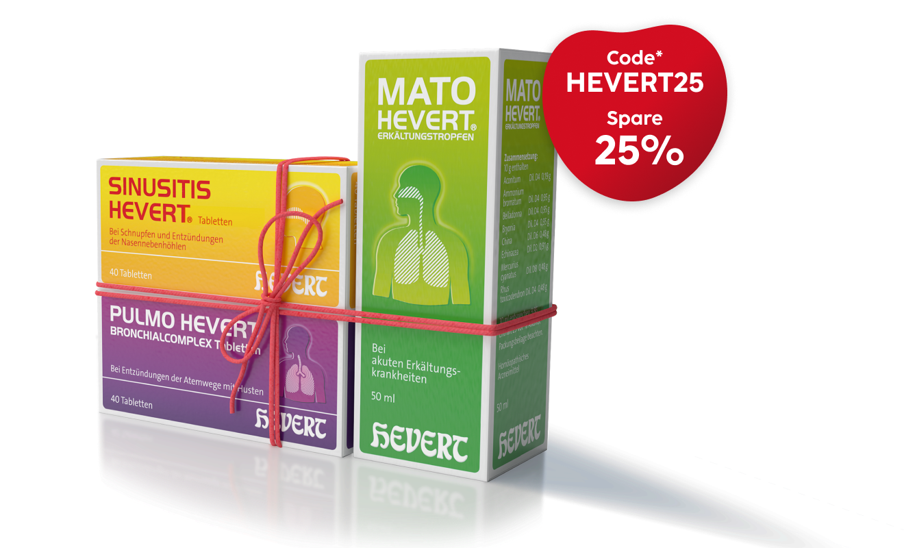 Anzeige: 25% auf das Produktbundle von Hevert mit Sinusitis, Mato und Pulmo.